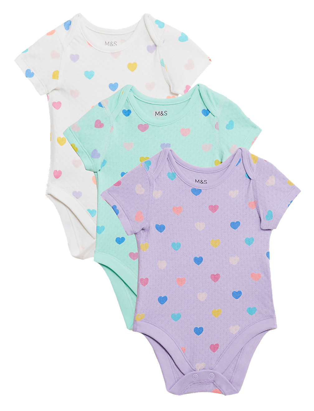 3pk Pure Cotton Heart Bodysuits (6½lbs - 3 Yrs)