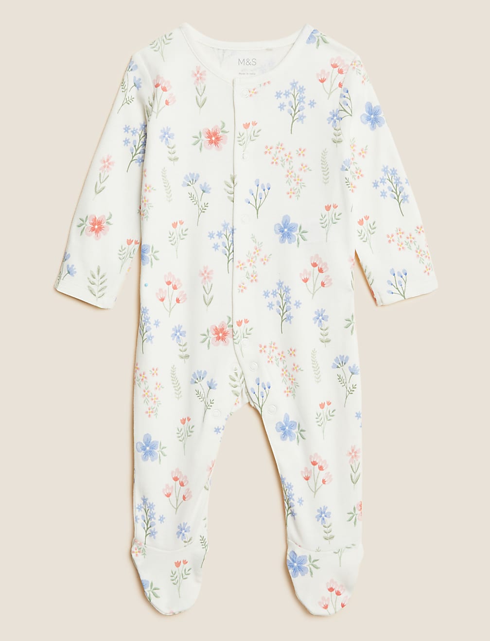3pk Pure Cotton Floral Sleepsuits