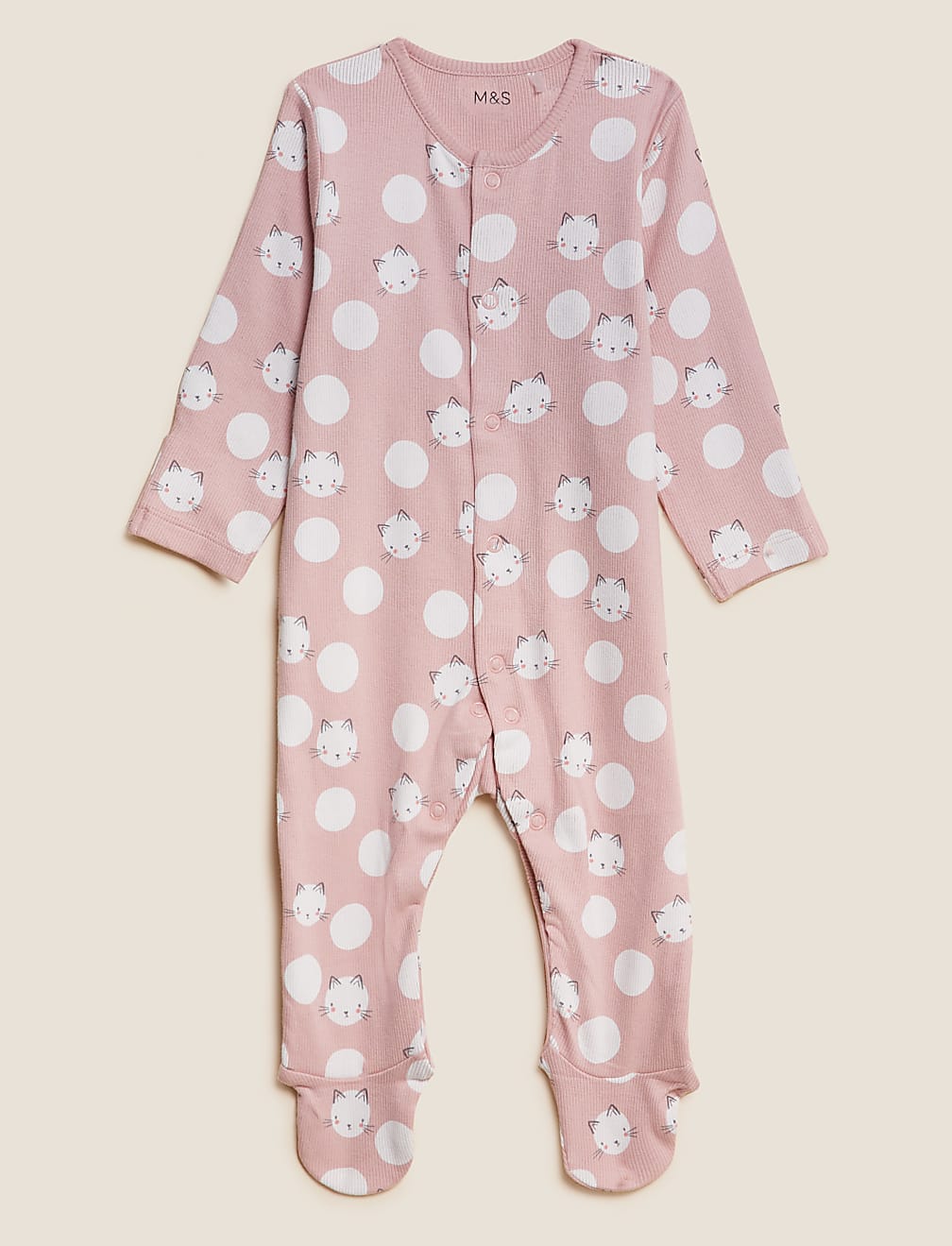 3pk Cotton Rich Cat Print Sleepsuits