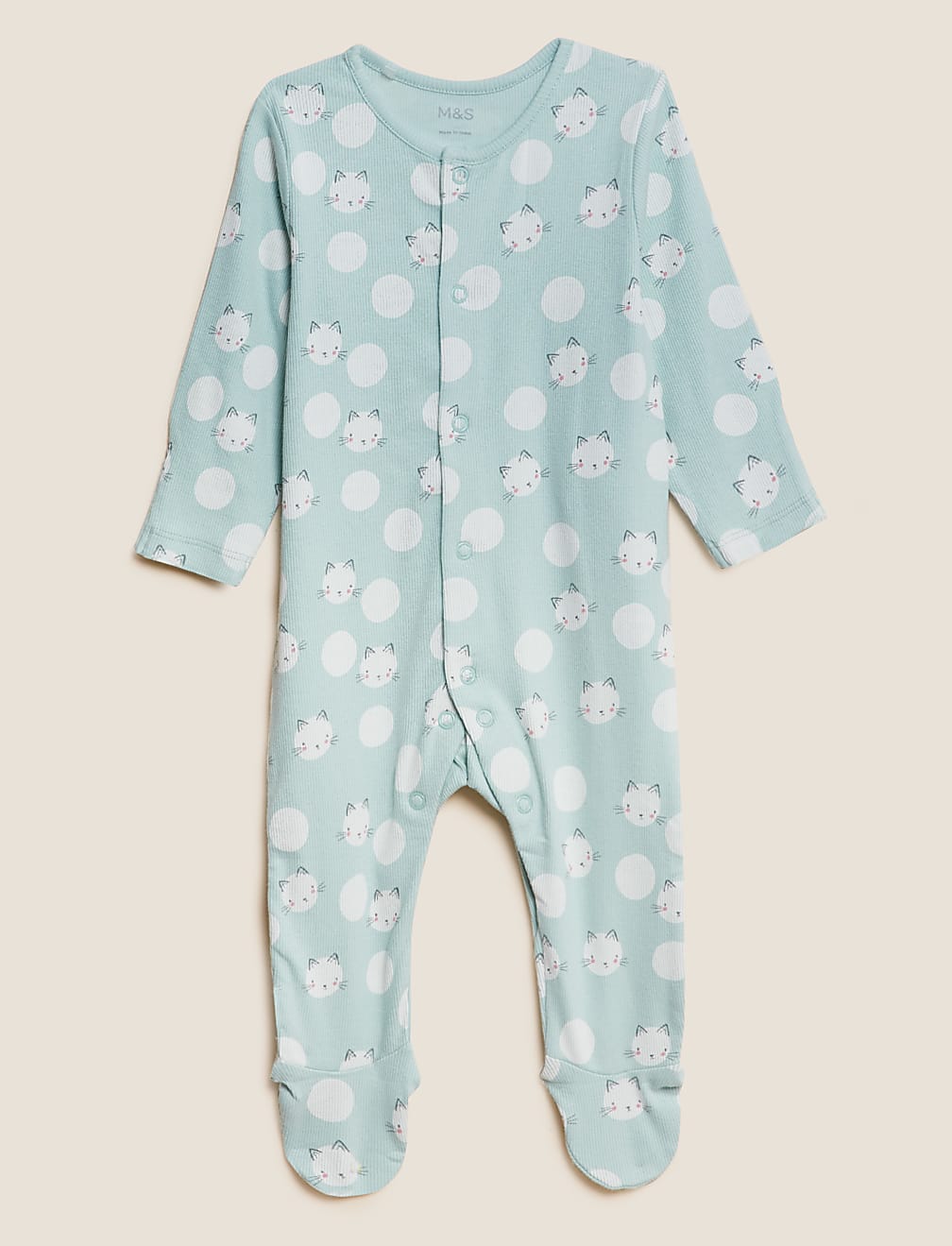 3pk Cotton Rich Cat Print Sleepsuits