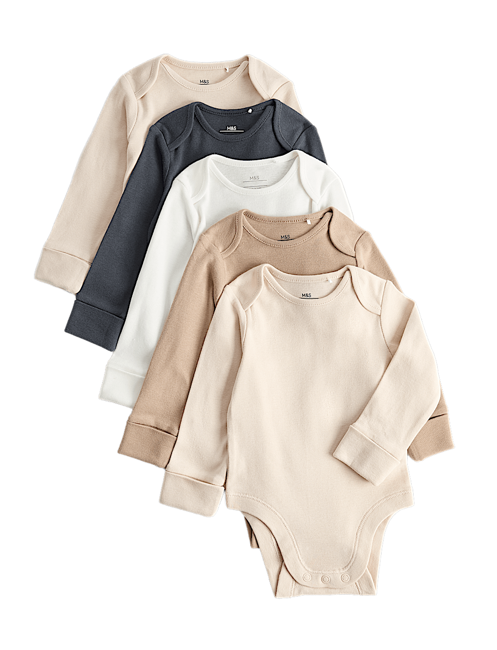 5 Pack Pure Cotton Plain Long Sleeve Bodysuits (7lbs-3 Yrs)