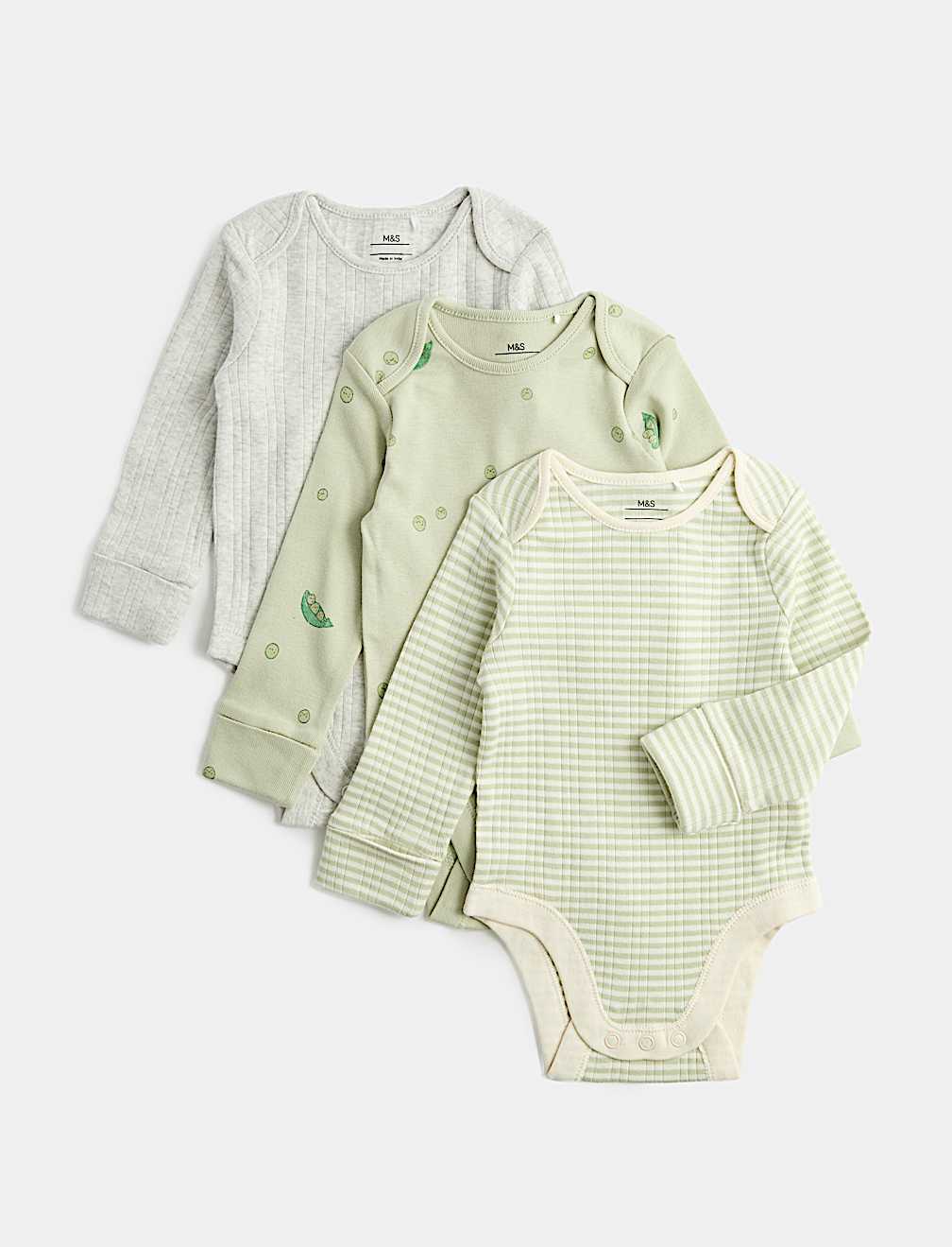 3 Pack Pure Cotton Peas Bodysuits (0-3 Yrs)