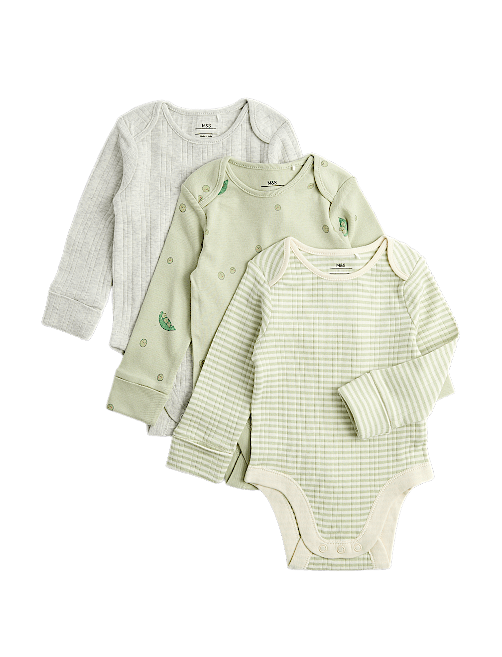 3 Pack Pure Cotton Peas Bodysuits (0-3 Yrs)
