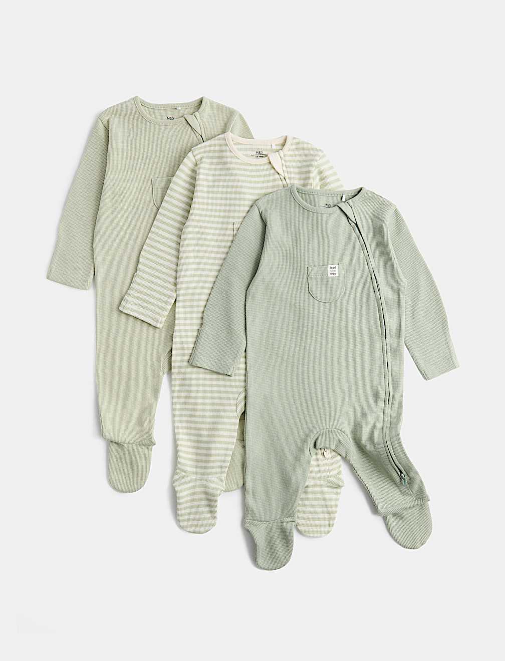 3 Pack Pure Cotton Waffle Sleepsuits (7lbs-3 Yrs)