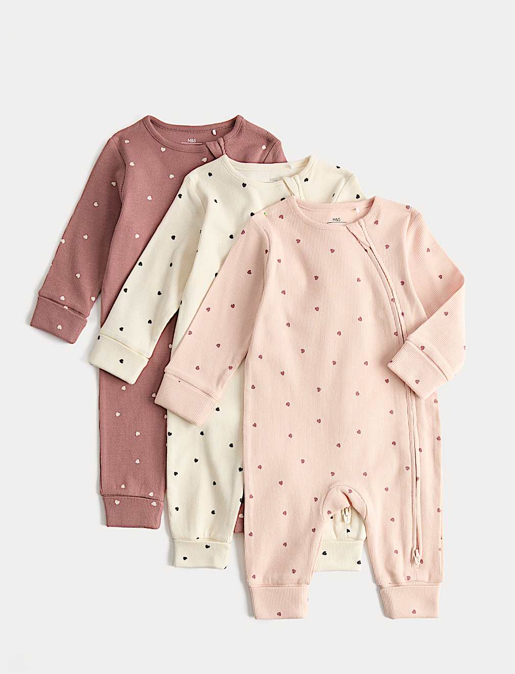 3 Pack Cotton Rich Heart Sleepsuits (7lbs-3 Yrs)