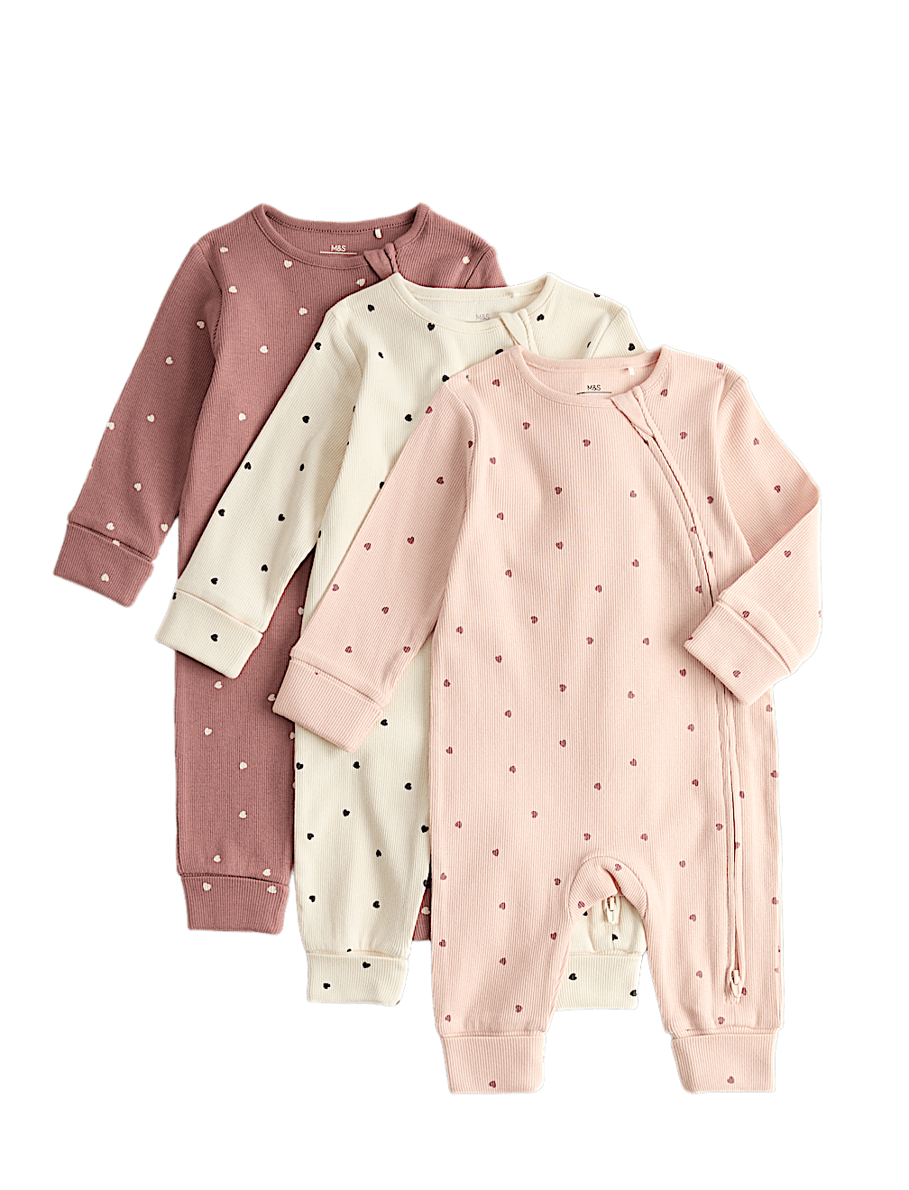 3 Pack Cotton Rich Heart Sleepsuits (7lbs-3 Yrs)