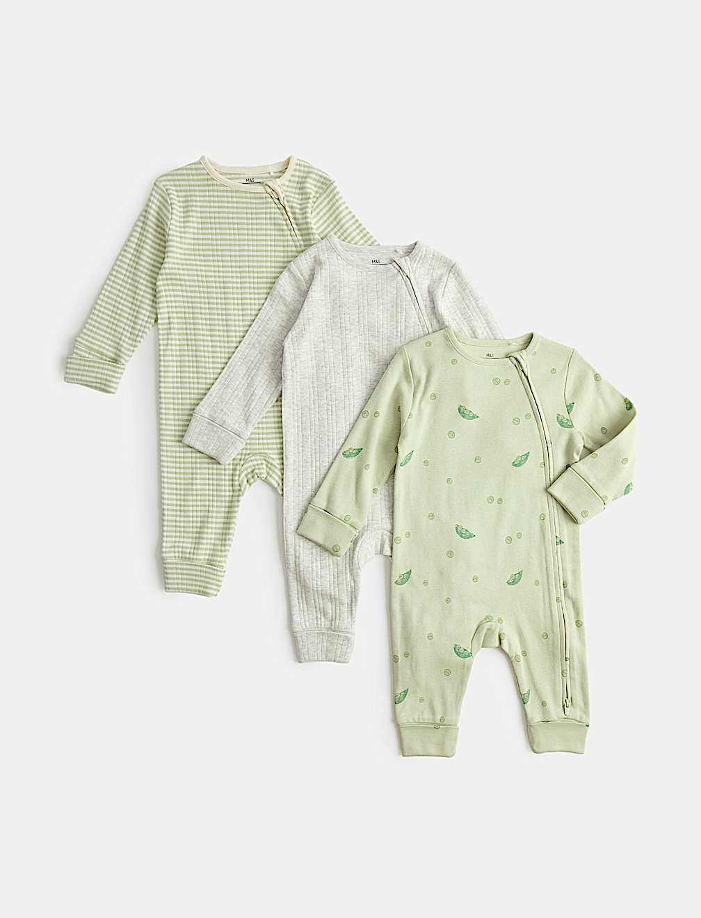 3 Pack Pure Cotton Peas Print Footless Sleepsuits (7lbs - 3 Yrs)