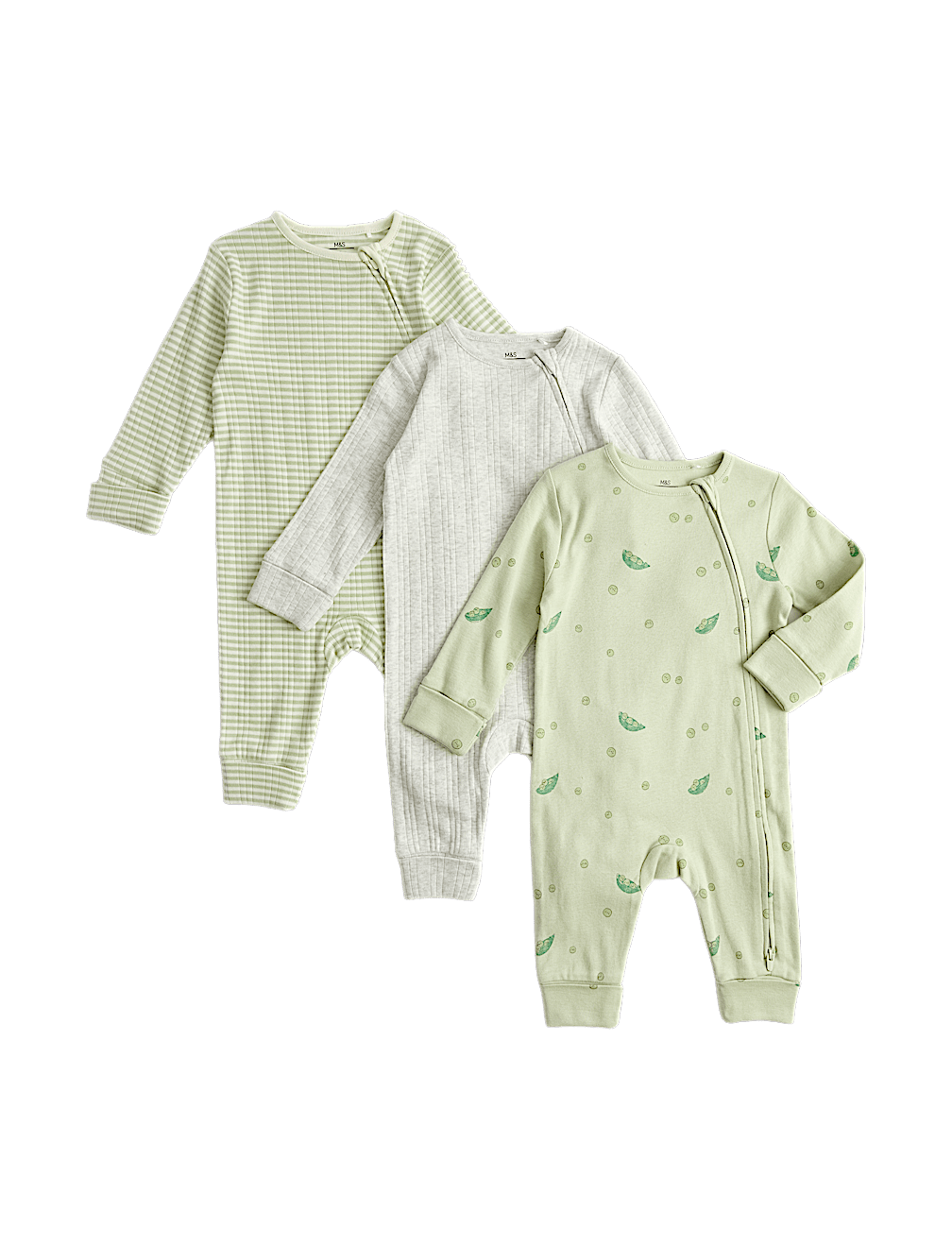 3 Pack Pure Cotton Peas Print Footless Sleepsuits (7lbs - 3 Yrs)