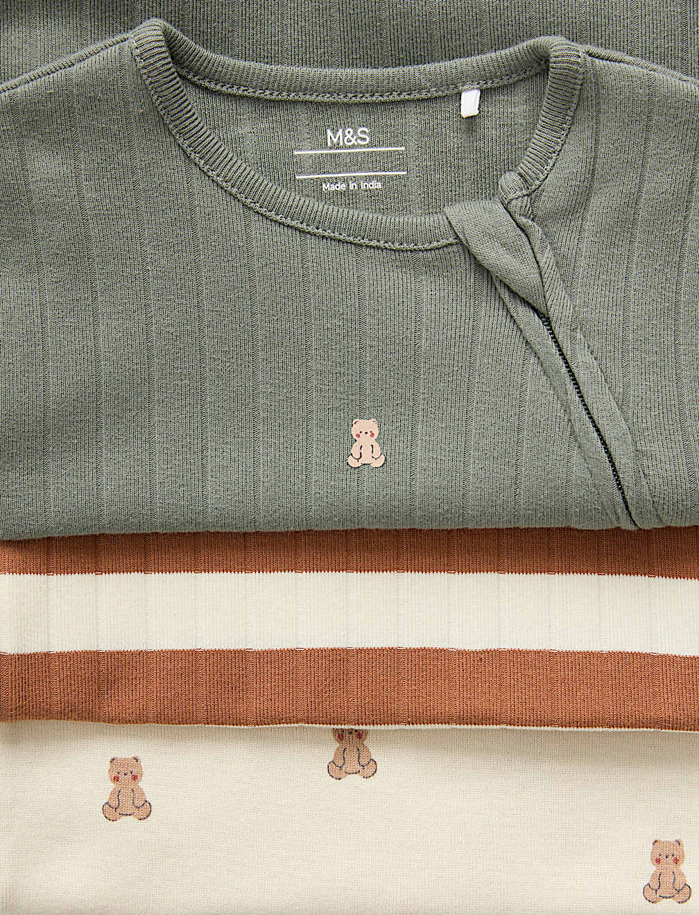 3 Pack Bear Wide Stripe Sleepsuits (7lbs-3 Yrs)