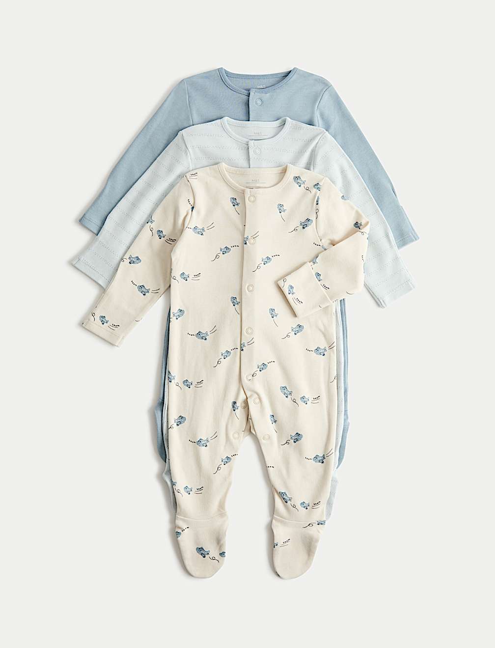 3 Pack Pure Cotton Plane Sleepsuits (5lbs-3 Yrs)