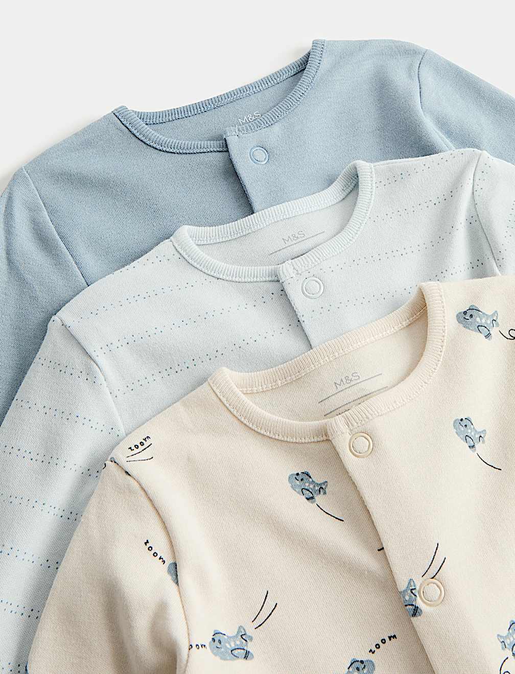 3 Pack Pure Cotton Plane Sleepsuits (5lbs-3 Yrs)