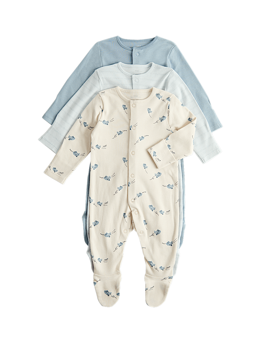 3 Pack Pure Cotton Plane Sleepsuits (5lbs-3 Yrs)