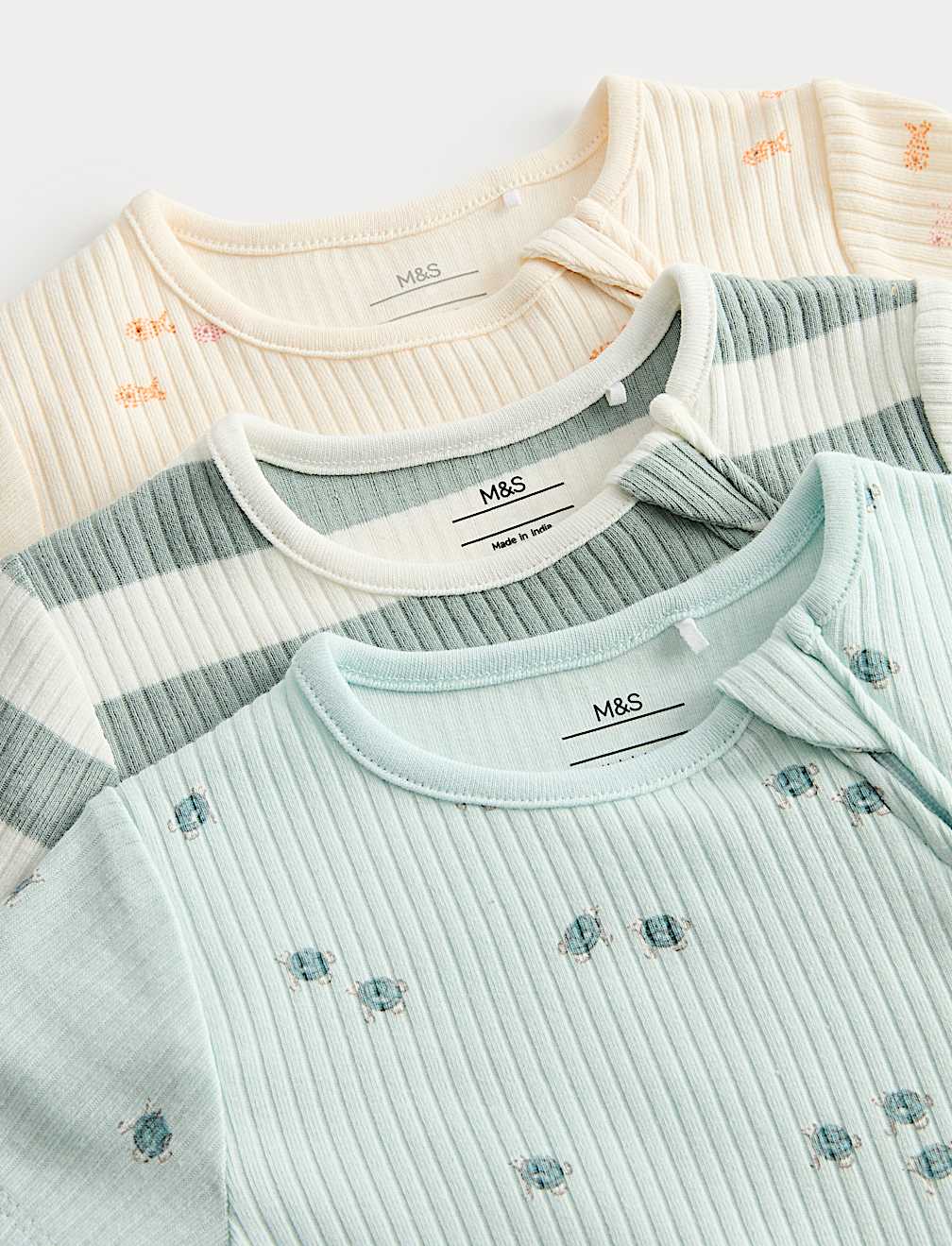 3 Pack Cotton Rich Sea Life Print Rompers (7lbs-3 Yrs)