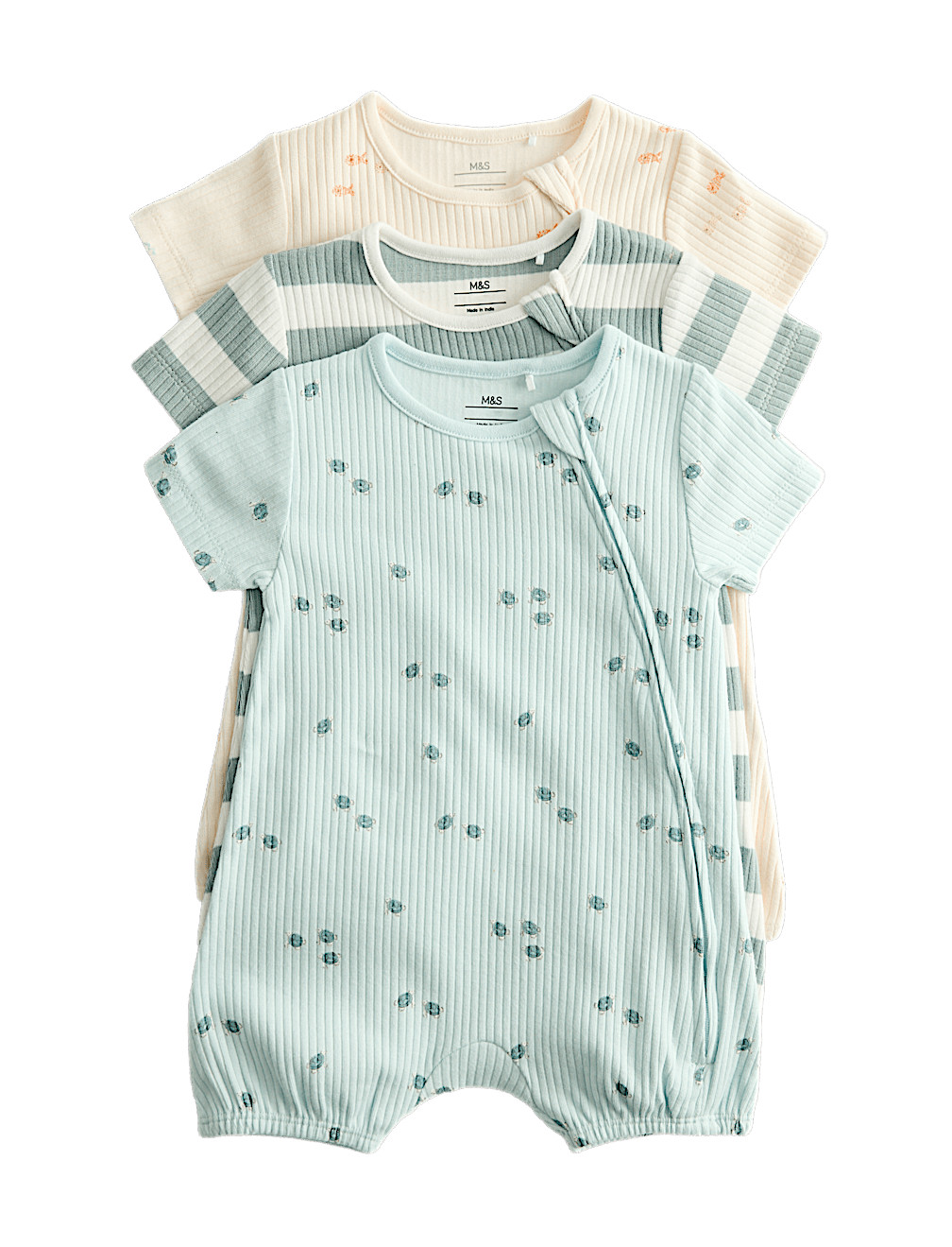 3 Pack Cotton Rich Sea Life Print Rompers (7lbs-3 Yrs)