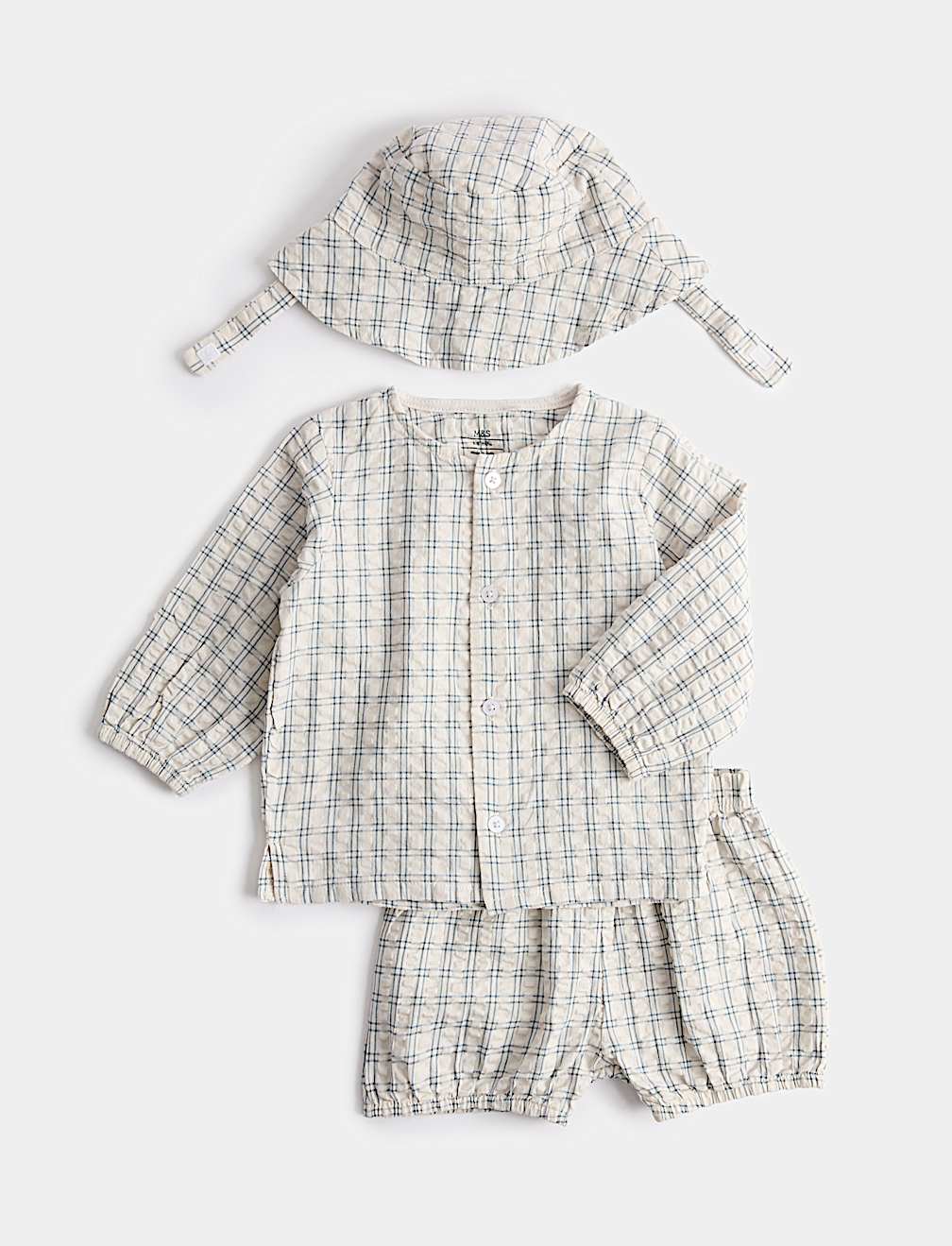 3 Piece Gingham Outfit & Hat Set (0-2 Yrs)