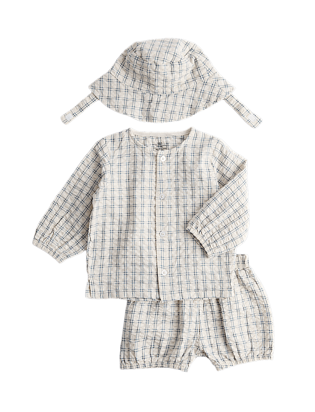 3 Piece Gingham Outfit & Hat Set (0-2 Yrs)