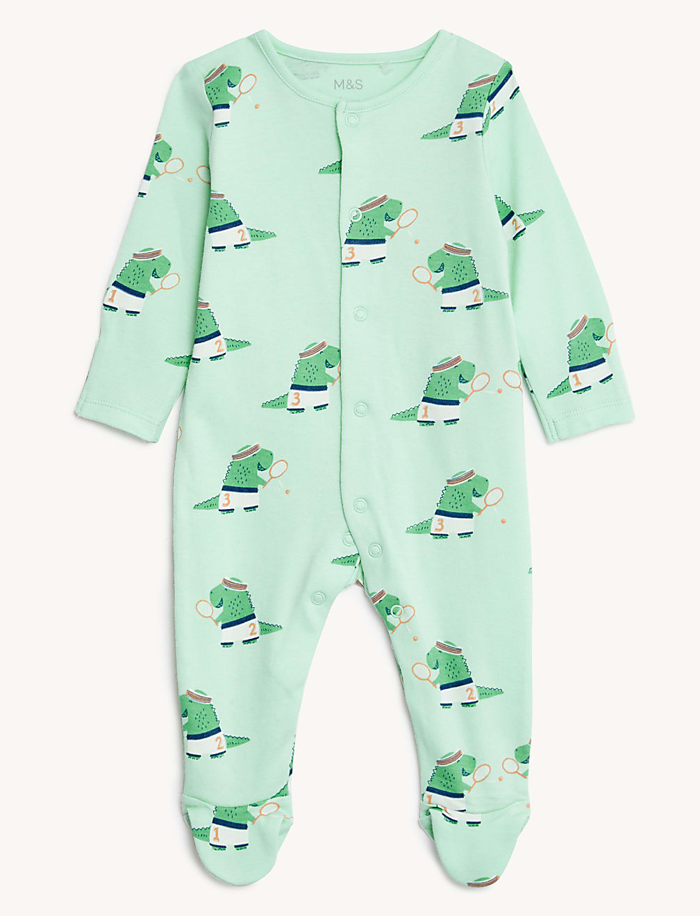 3pk Pure Cotton Dinosaur Sleepsuits
