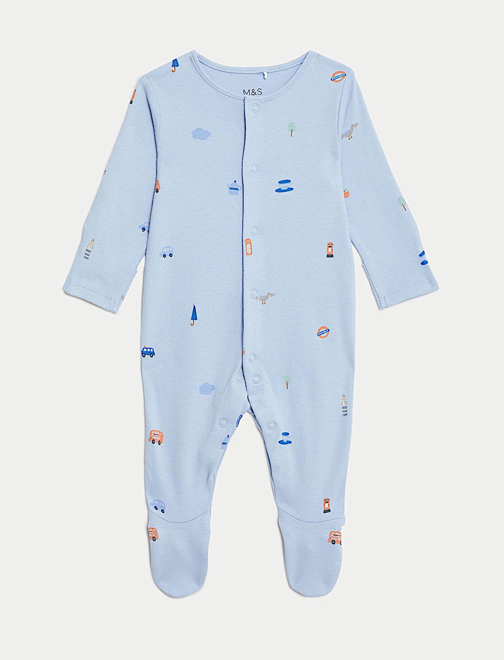 3pk Pure Cotton London Sleepsuits (6½lbs-3 Yrs)