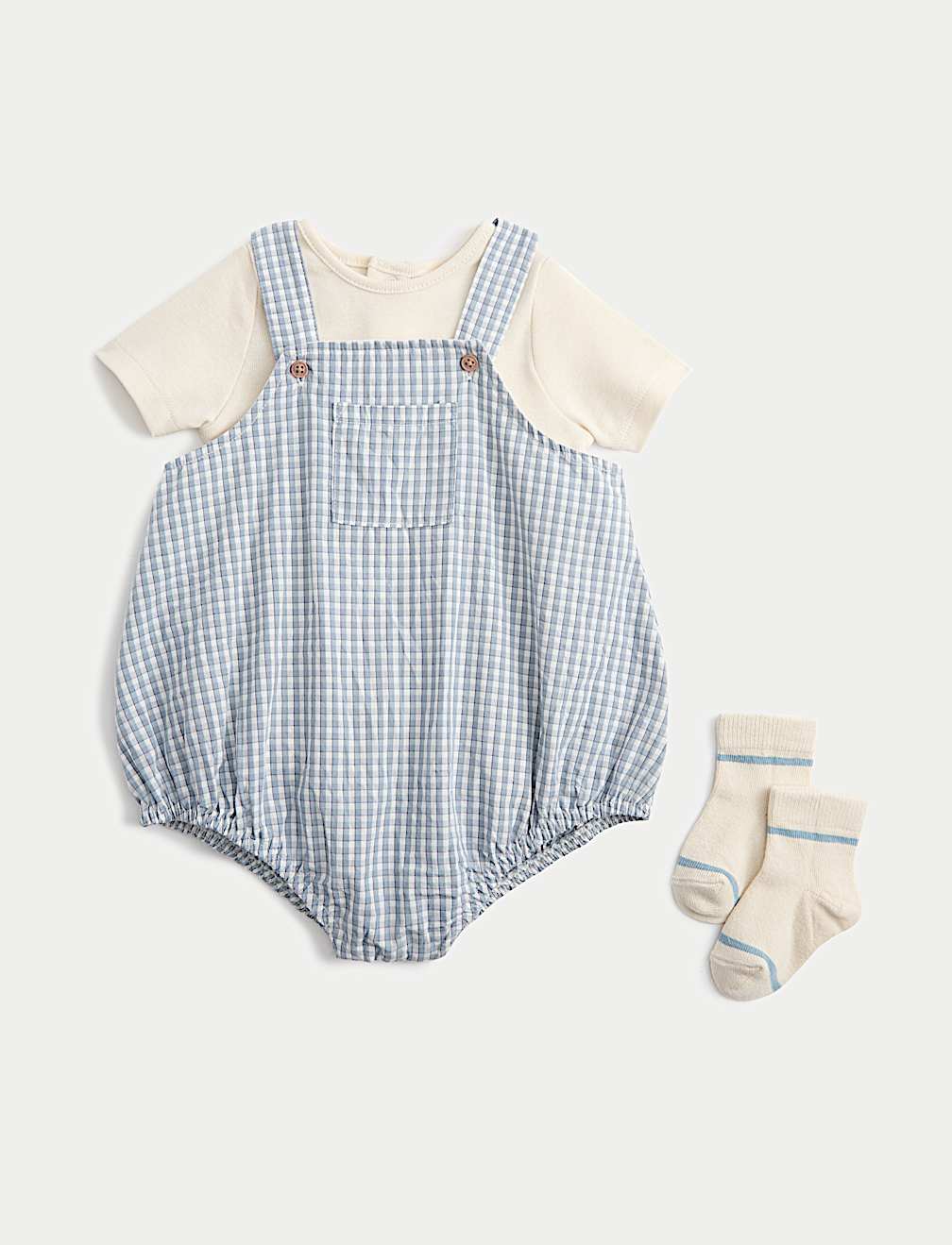 3 Piece Cotton Rich Gingham Paddler Bodysuit and Socks Outfit (7lbs-3 Yrs)