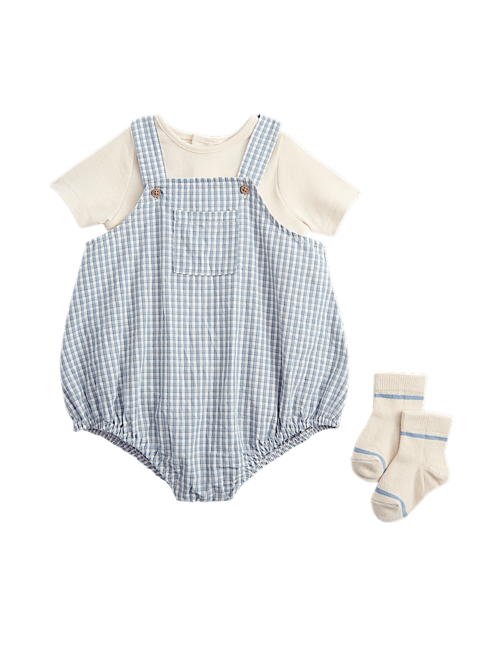 3 Piece Cotton Rich Gingham Paddler Bodysuit and Socks Outfit (7lbs-3 Yrs)