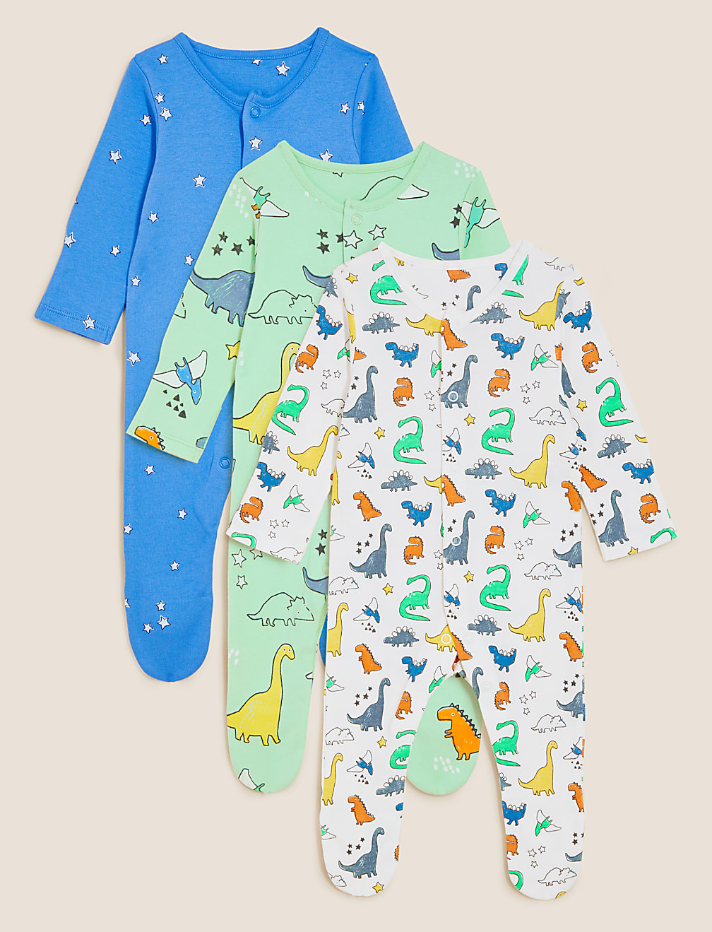 3pk Pure Cotton Printed Sleepsuits (6½lbs - 3 Yrs)