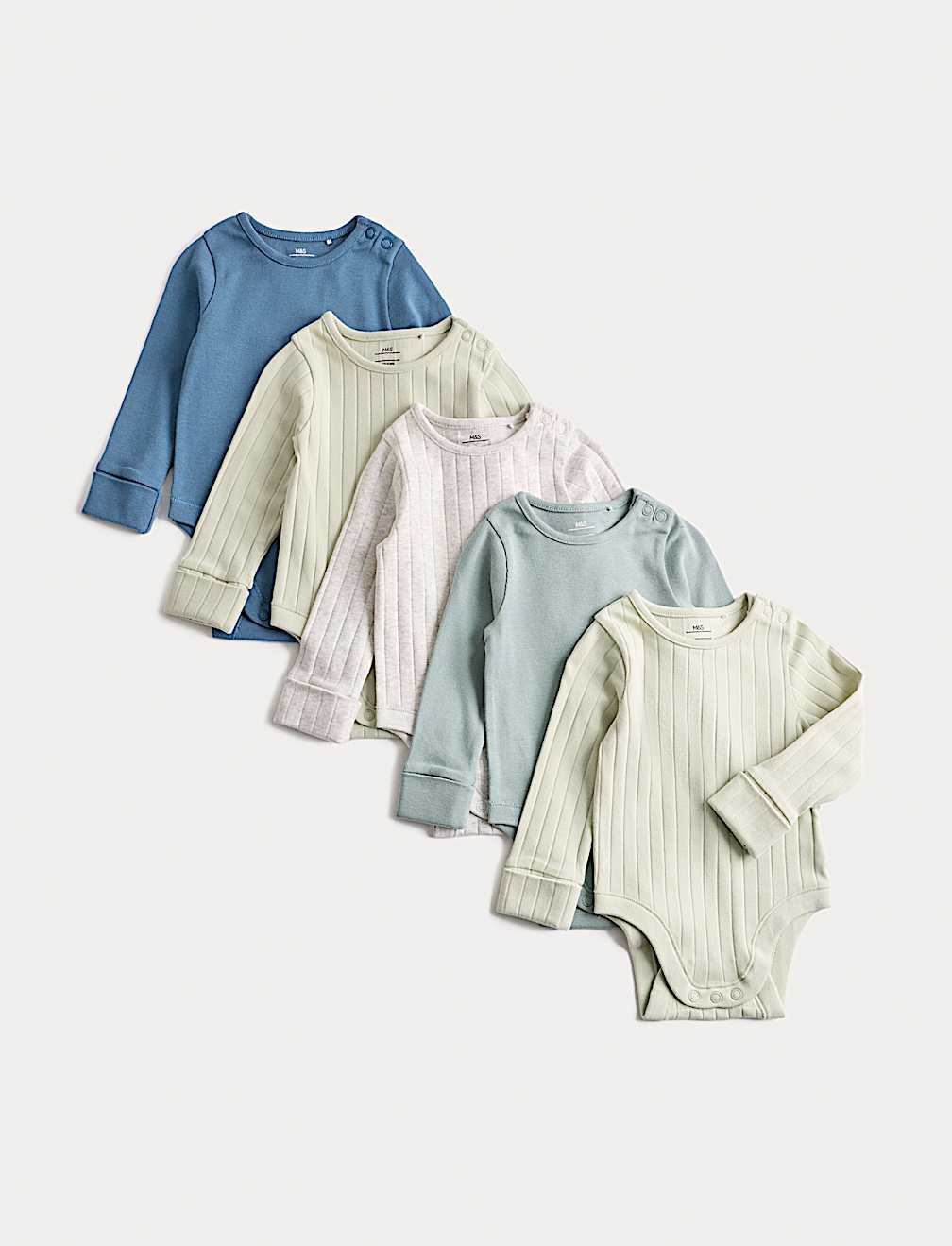 5 Pack Cotton-Rich Rib Long Sleeve Bodysuits (0-3 Yrs)