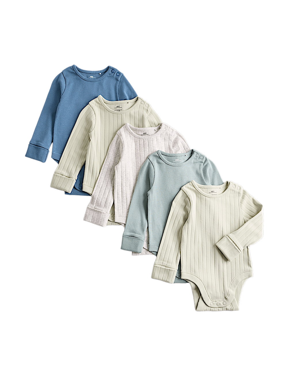 5 Pack Cotton-Rich Rib Long Sleeve Bodysuits (0-3 Yrs)