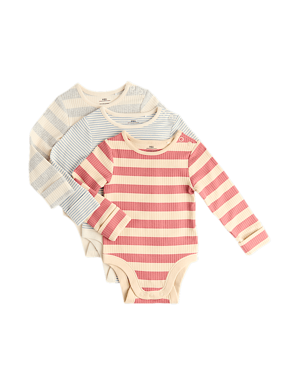 3pk Cotton Rich Striped Long Sleeve Bodysuits (0-3 Yrs)