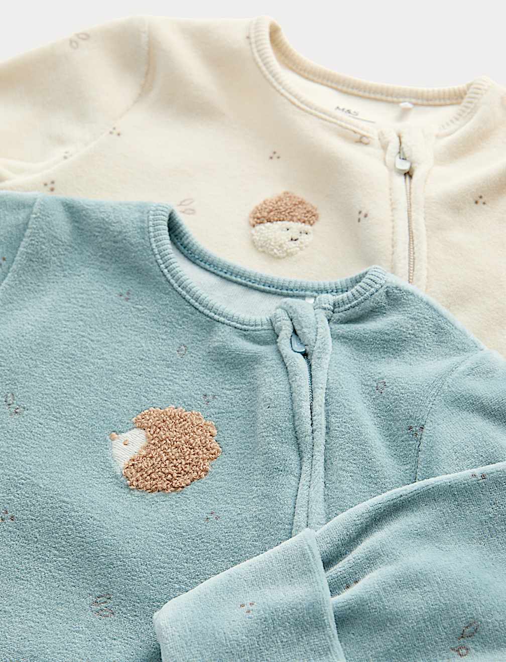 2pk Velour Hedgehog Sleepsuits (0-3 Yrs)