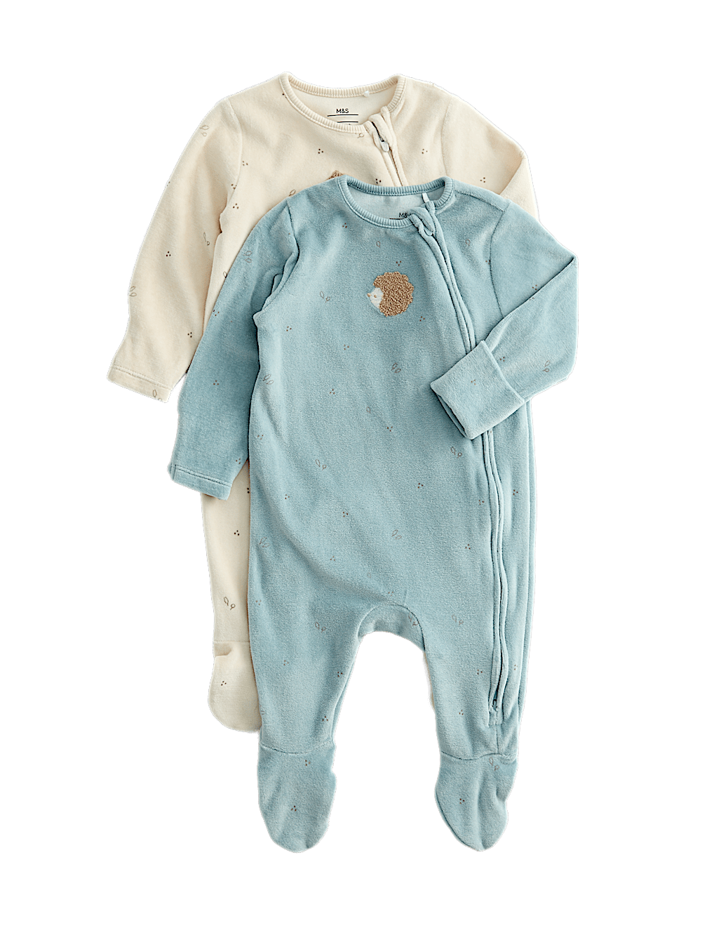 2pk Velour Hedgehog Sleepsuits (0-3 Yrs)