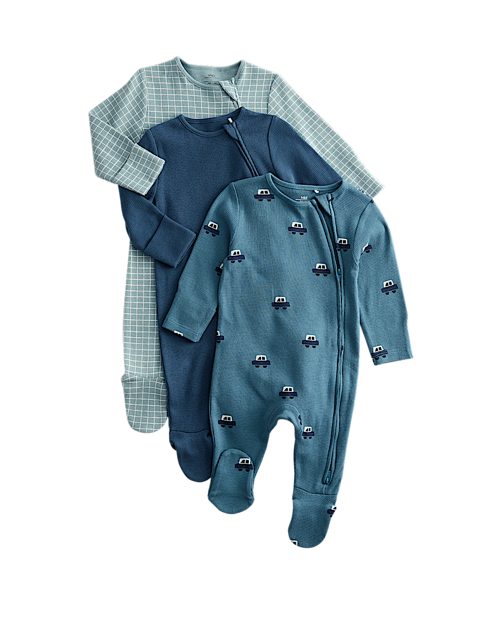 3pk Pure Cotton Car Print Sleepsuits (0 Mths-3 Yrs)