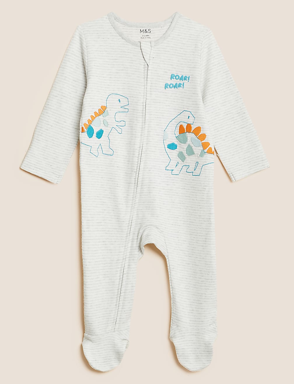 2pk Pure Cotton Dinosaur Sleepsuits (0-3 Yrs)