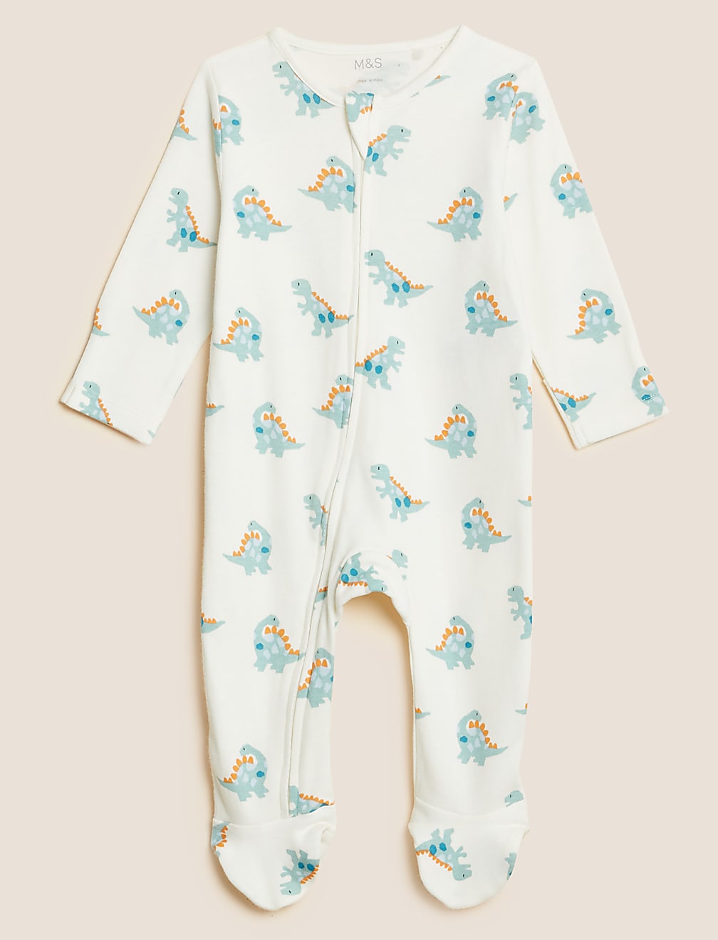 2pk Pure Cotton Dinosaur Sleepsuits (0-3 Yrs)