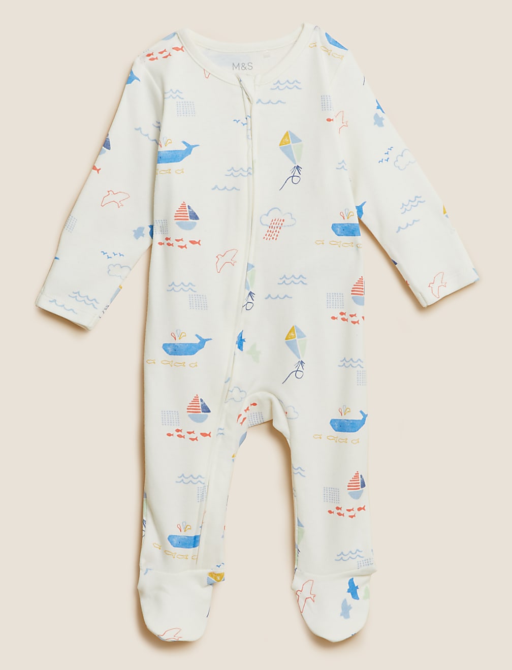 2pk Pure Cotton Whale Sleepsuits (0-3 Yrs)