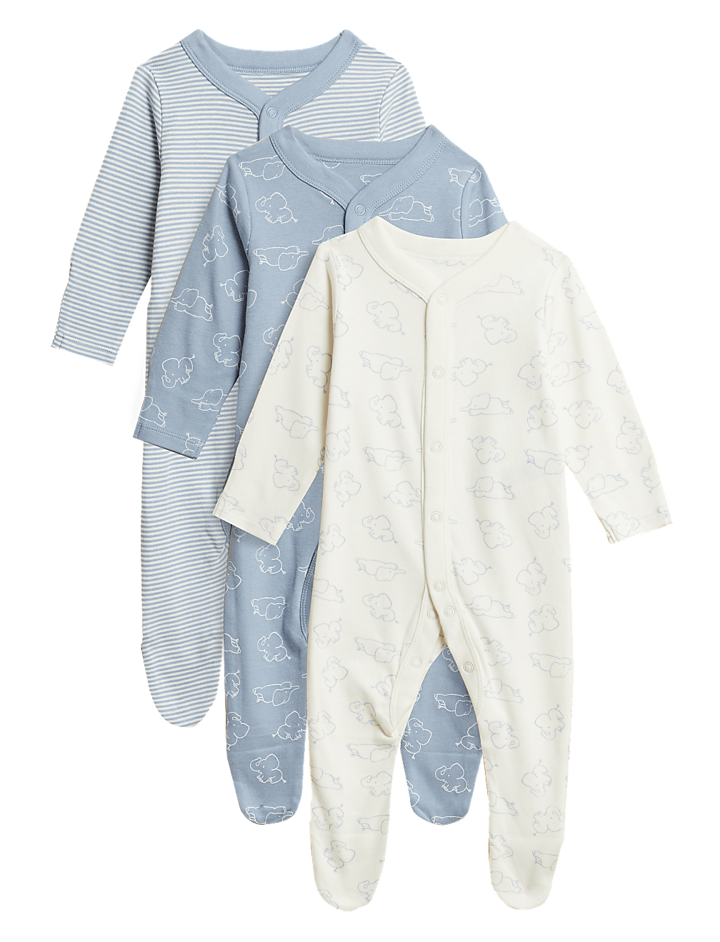 3pk Pure Cotton Sleepsuits