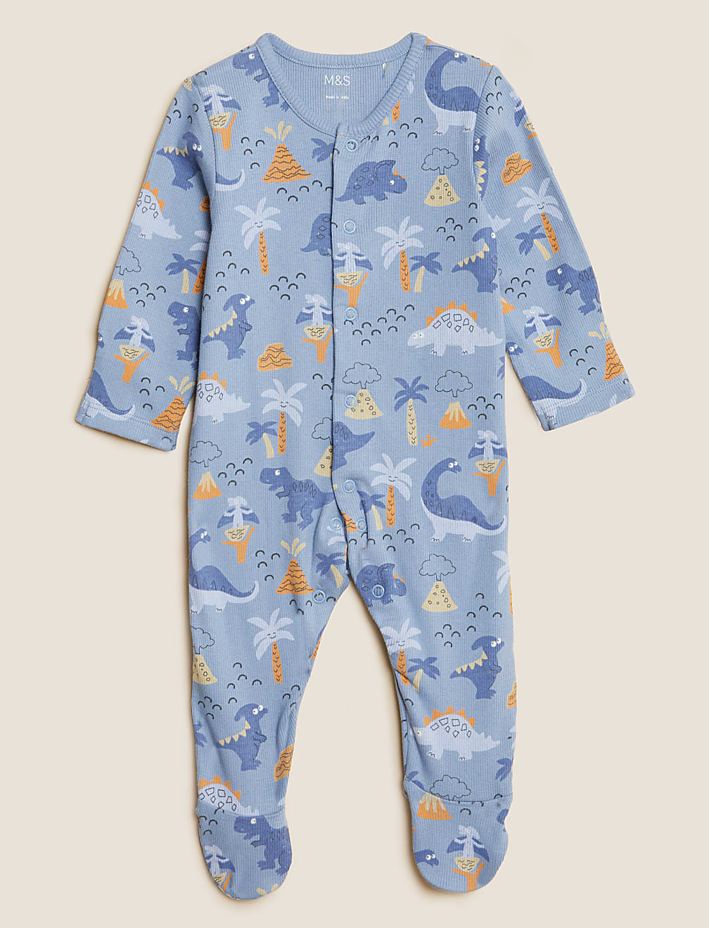 3pk Cotton Rich Dinosaur Sleepsuits