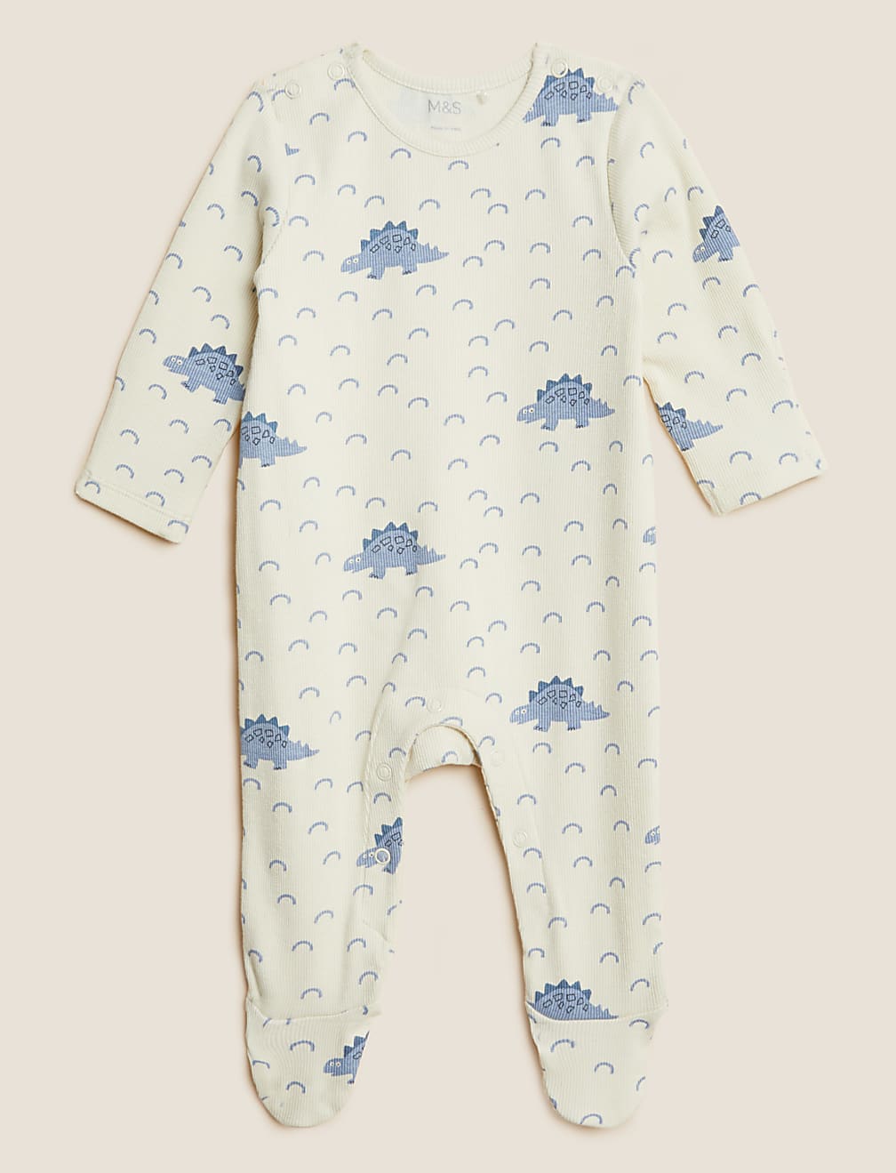 3pk Cotton Rich Dinosaur Sleepsuits