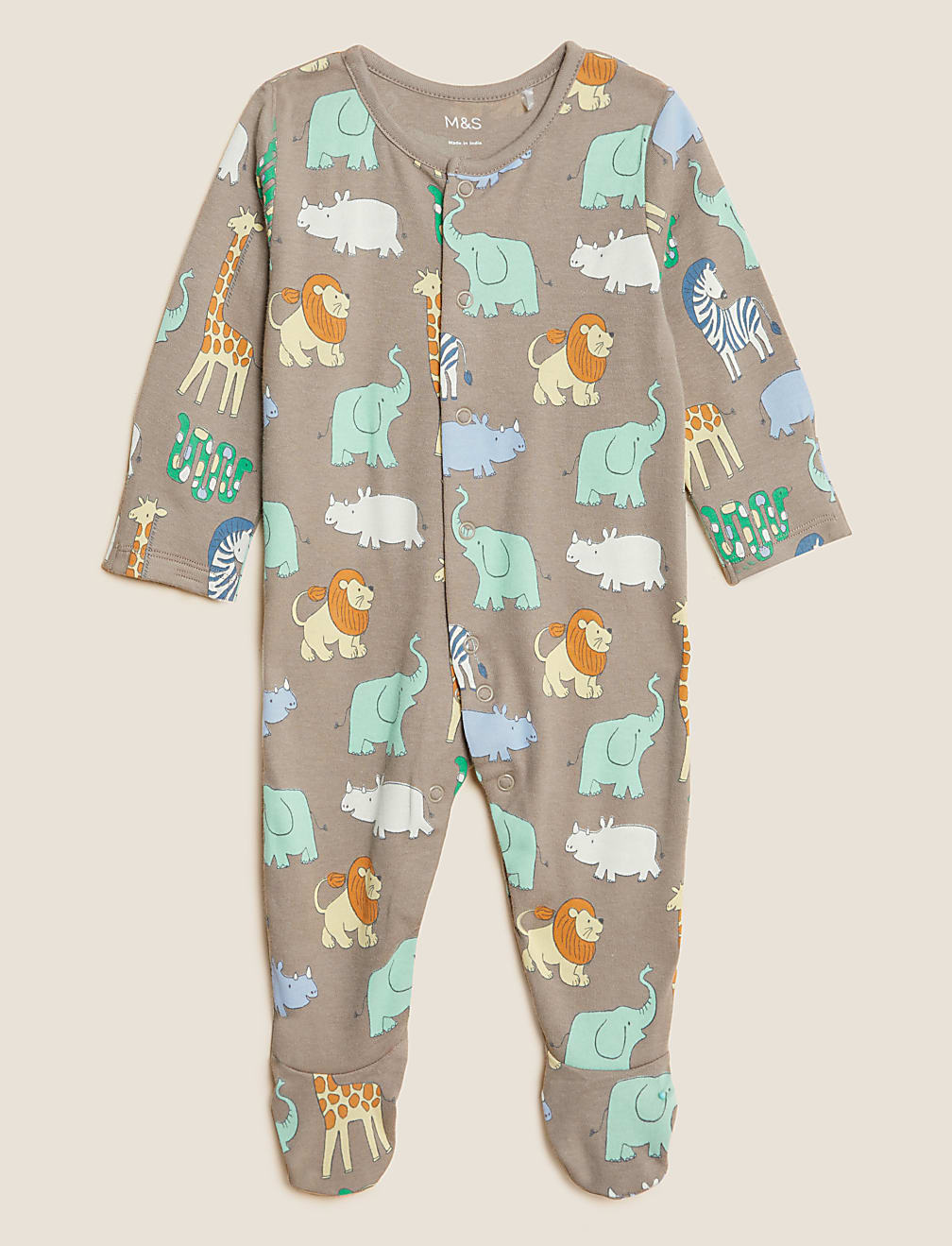 3pk Pure Cotton Safari Sleepsuits