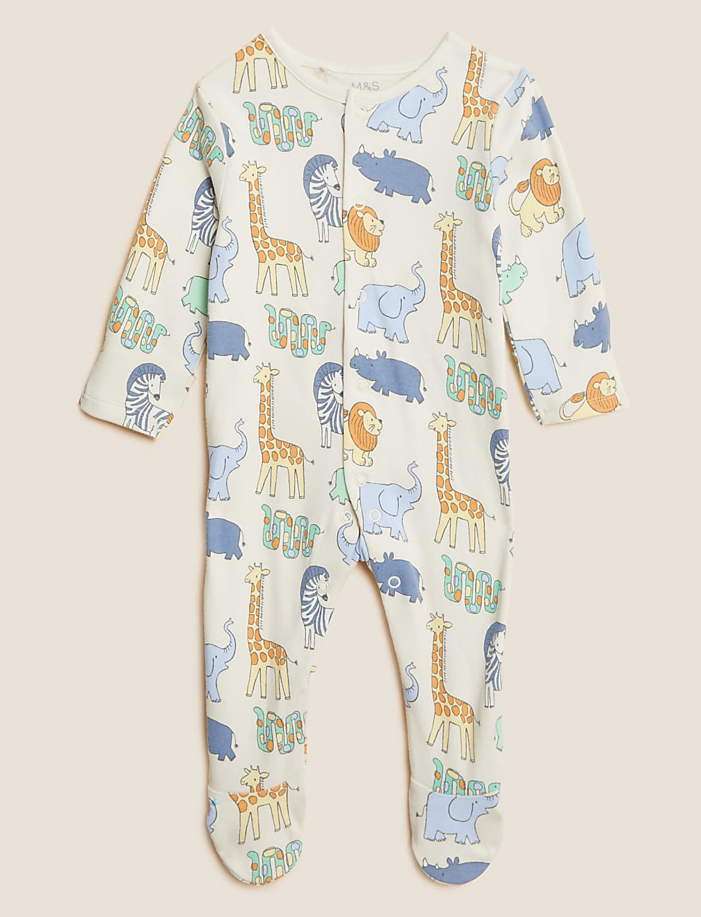 3pk Pure Cotton Safari Sleepsuits