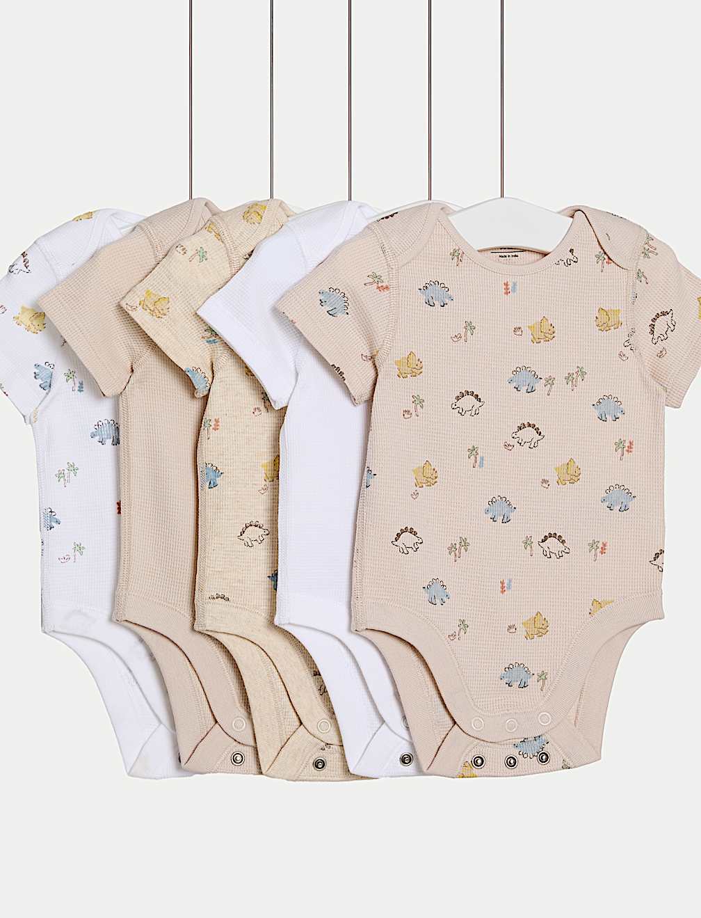 5pk Pure Cotton Dinosaur Bodysuits (6½lbs-3 Yrs)