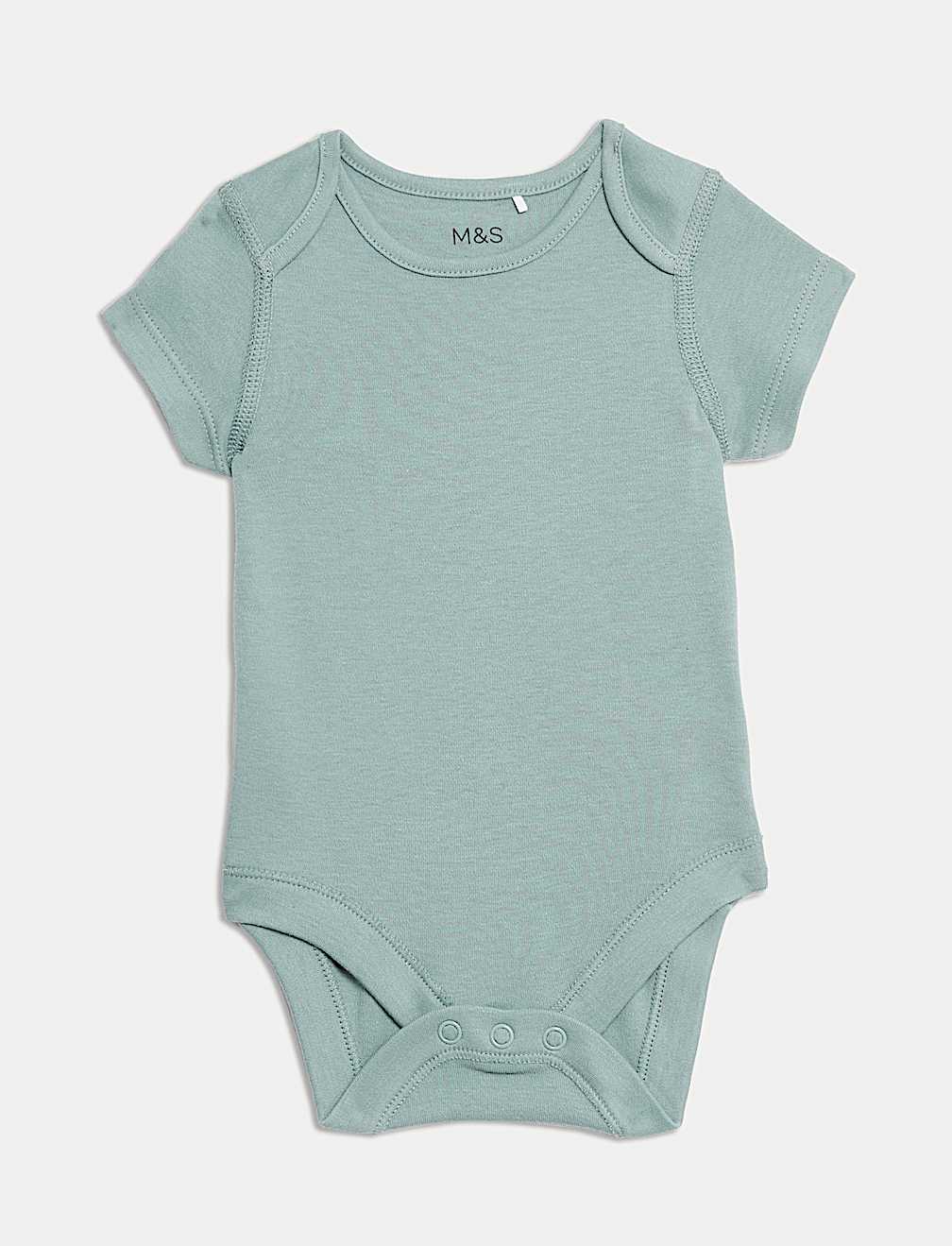 5pk Plain Green Short Sleeve Bodysuit