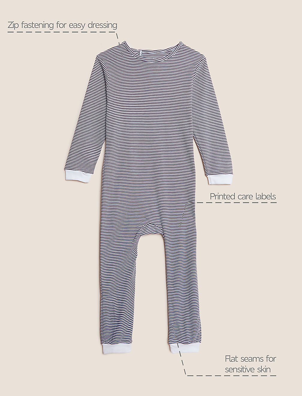 Adaptive Pure Cotton Striped Sleepsuit