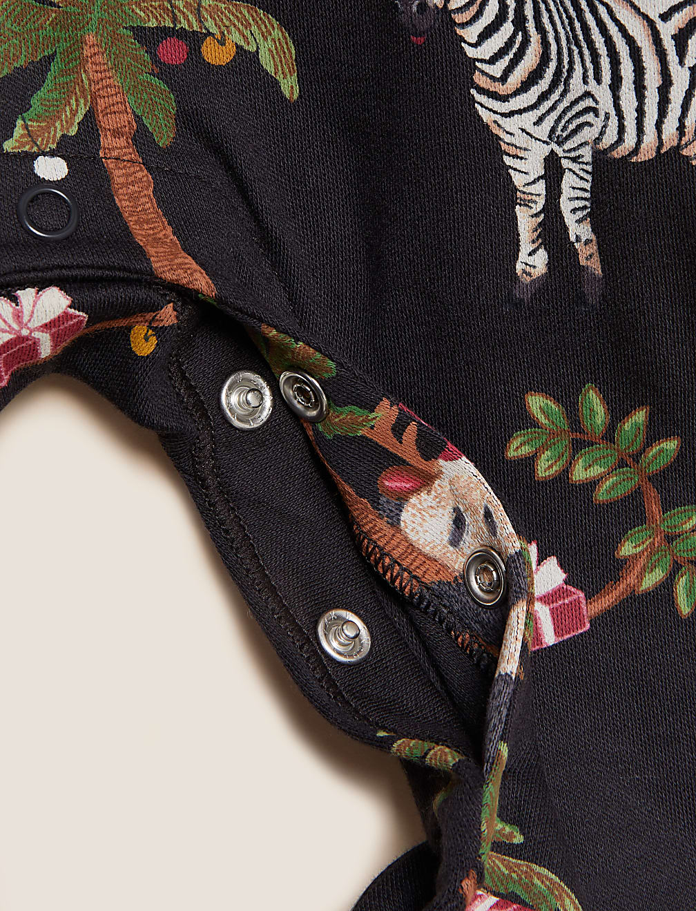 Pure Cotton Animal Print Christmas Sleepsuit