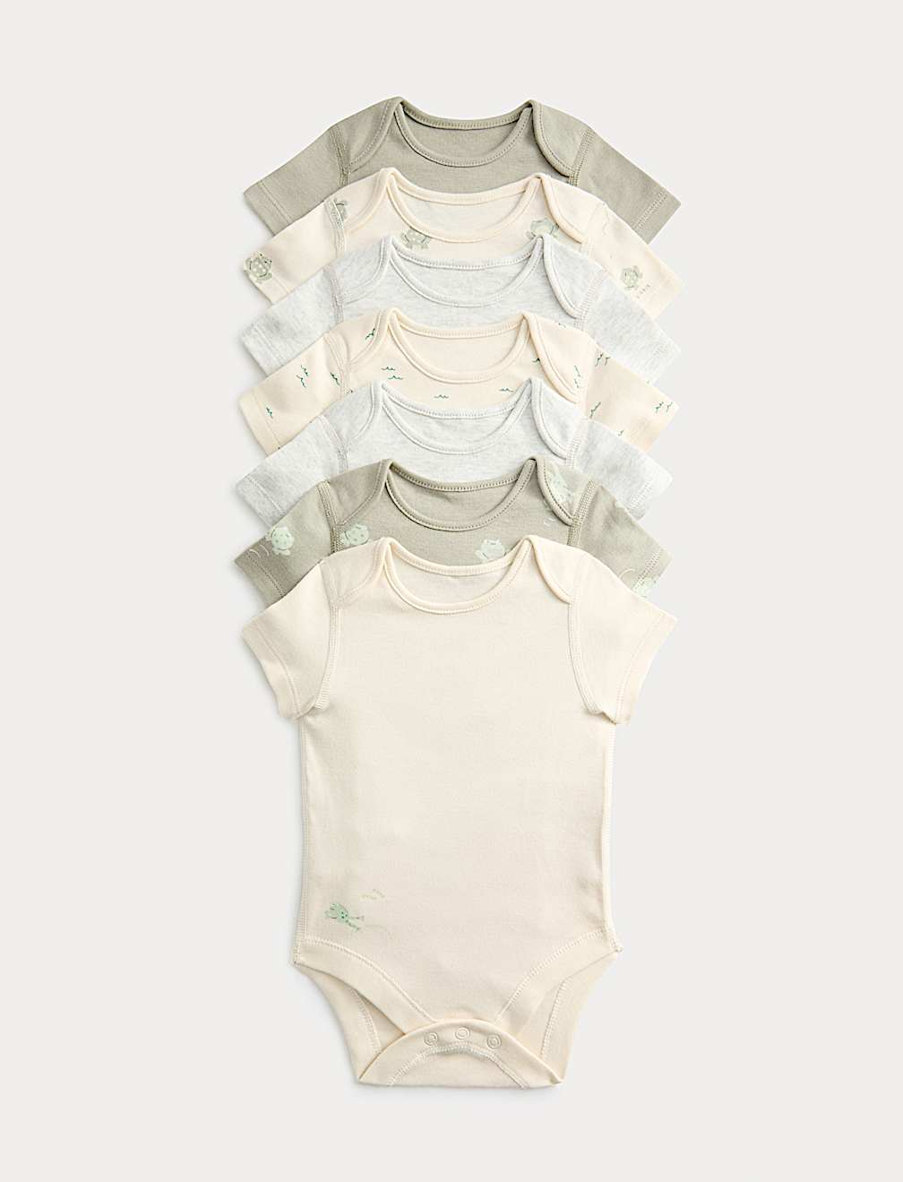 7 Pack Pure Cotton Frog Print Bodysuits (0-3 Yrs)