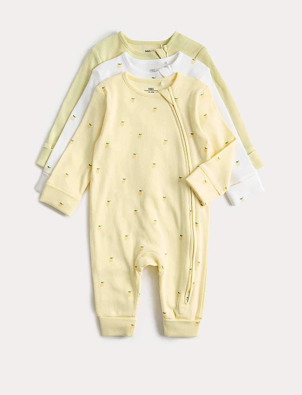 3 Pack Cotton Rich Lemon Sleepsuits (6&frac12;lbs-3 Yrs)
