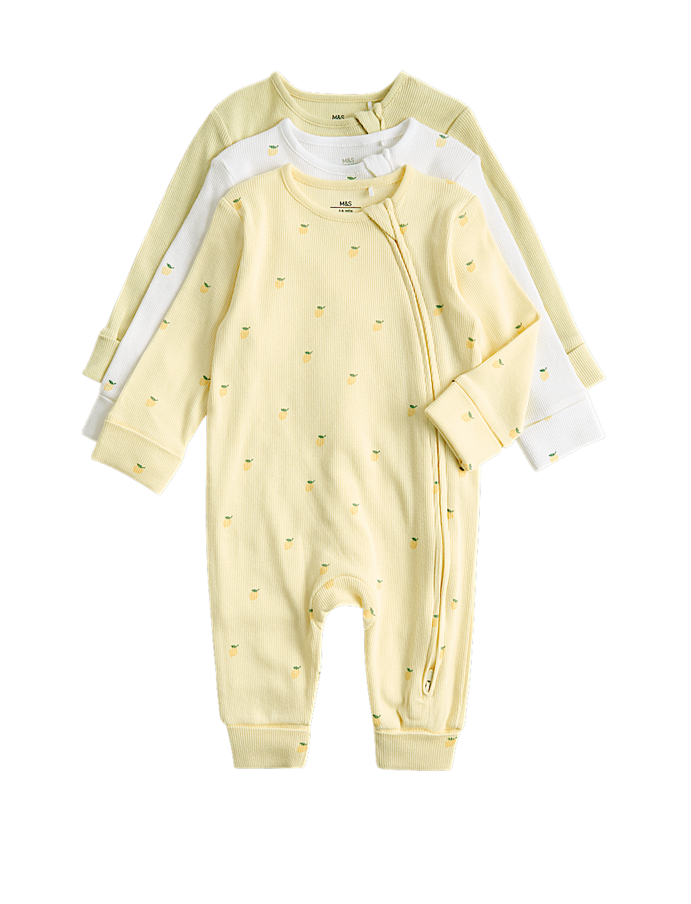 3 Pack Cotton Rich Lemon Sleepsuits (6&frac12;lbs-3 Yrs)