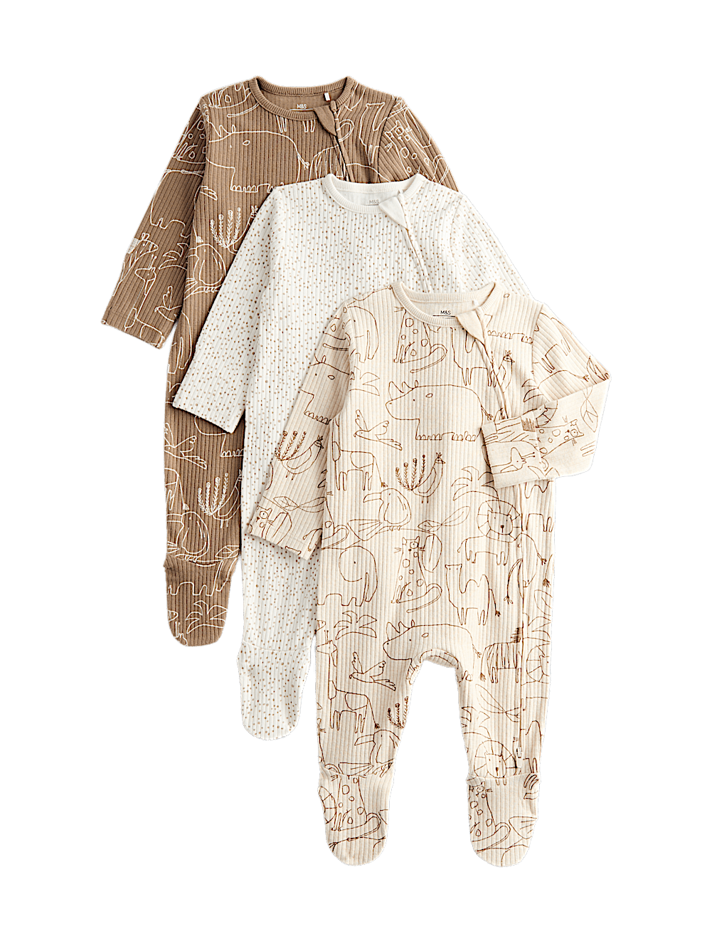 3 Pack Cotton Rich Safari Sleepsuits (6&frac12;lbs - 3 Yrs)