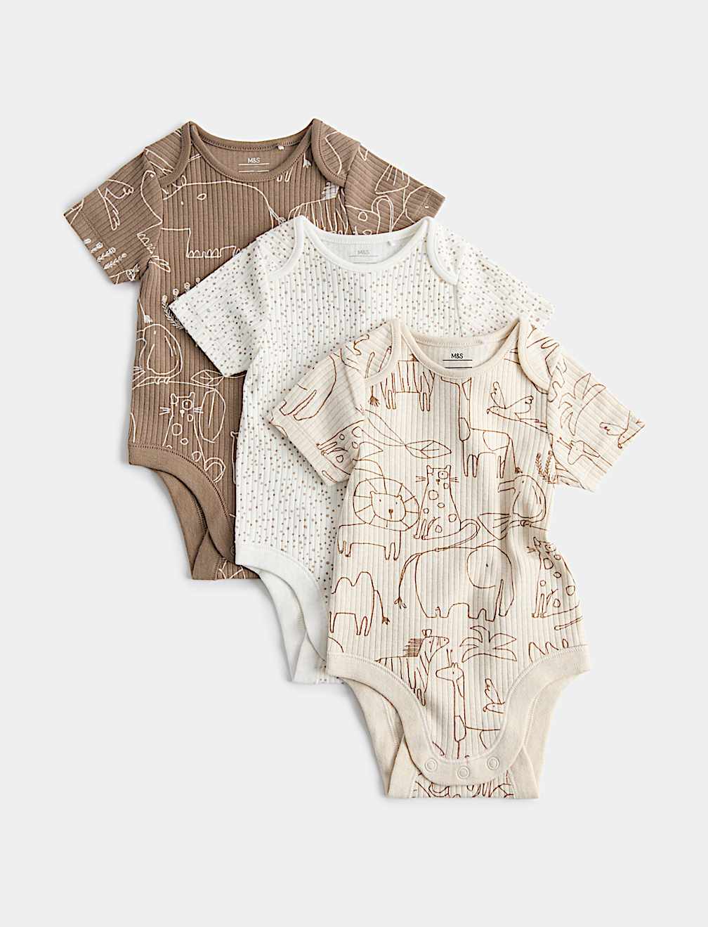 3 Pack Cotton Rich Safari Bodysuits (7lbs - 3 Yrs)