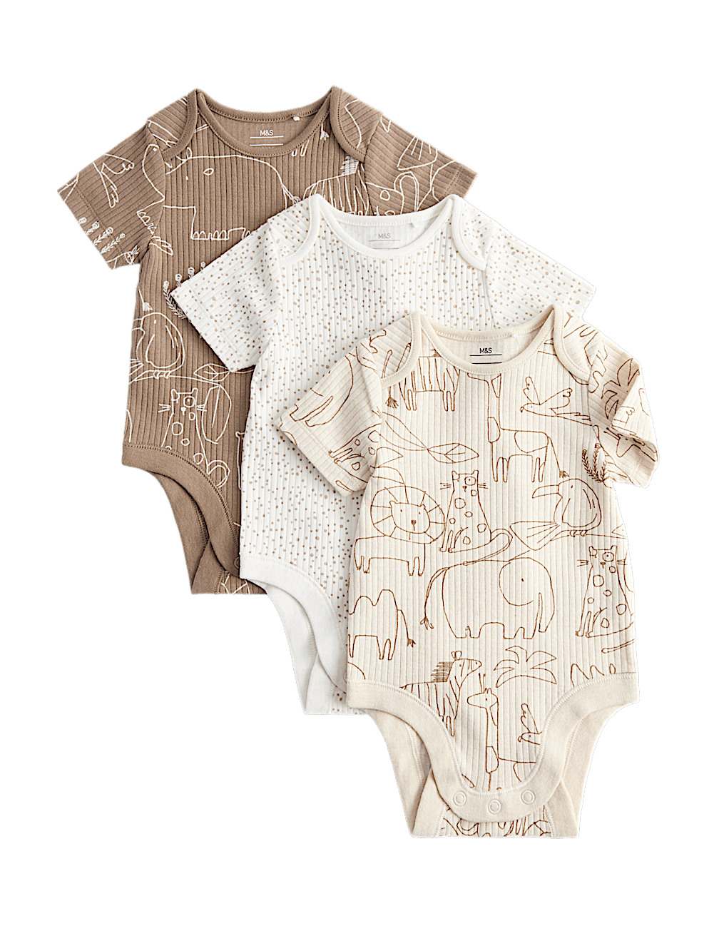 3 Pack Cotton Rich Safari Bodysuits (7lbs - 3 Yrs)