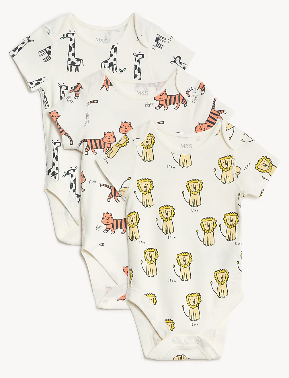 3pk Pure Cotton Animal Print Bodysuits